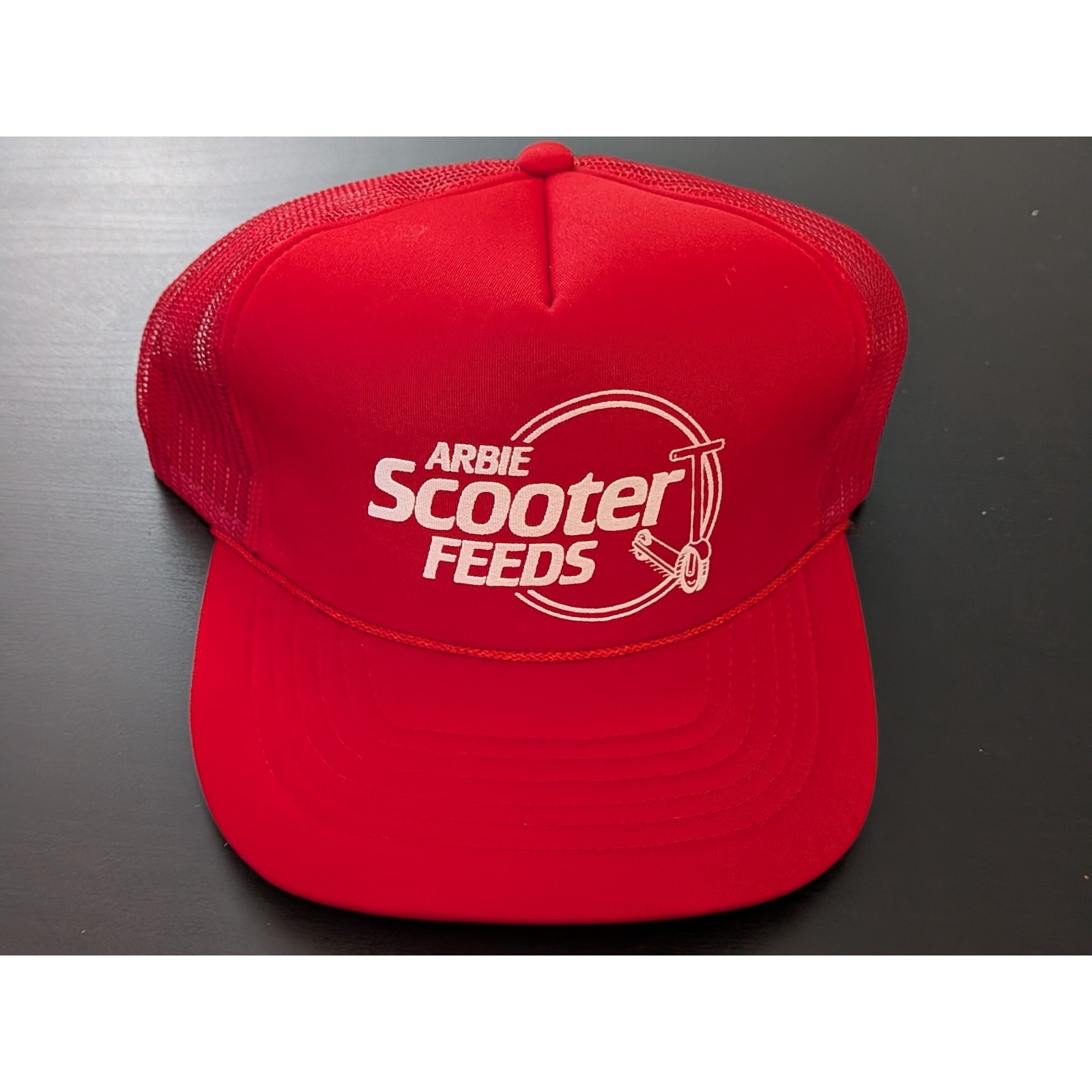 Vintage Arbie Scooter Feeds Snapback Hat Red White Mesh Agriculture Osfm